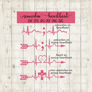 SEMICOLON HEARTBEAT - Instant Digital Download - moving forward, more to story, dxf eps jpg pdf png svg Coffee Filled Sunshine