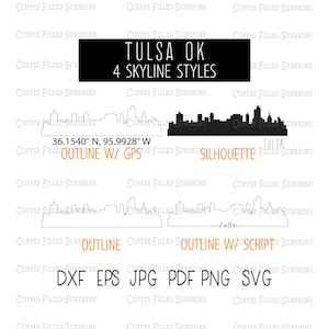 TULSA OK City SKYLINE - Download digital instantâneo, coordenadas gps / contorno / silhueta dxf eps jpg pdf png svg Coffee Filled Sunshine