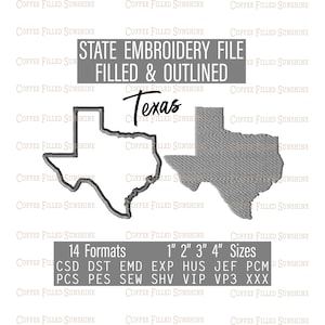 TEXAS EMBROIDERY File - Digital Download, 4 TX State Sizes csd dst emd exp hus jef pcm pcs pes sew shv vip vip3 xxx Coffee Filled Sunshine