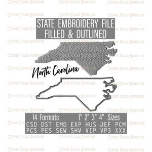 NORTH CAROLINA Embroidery File - Digital Download 4 NC Sizes csd dst emd exp hus jef pcm pcs pes sew shv vip vip3 xxx Coffee Filled Sunshine