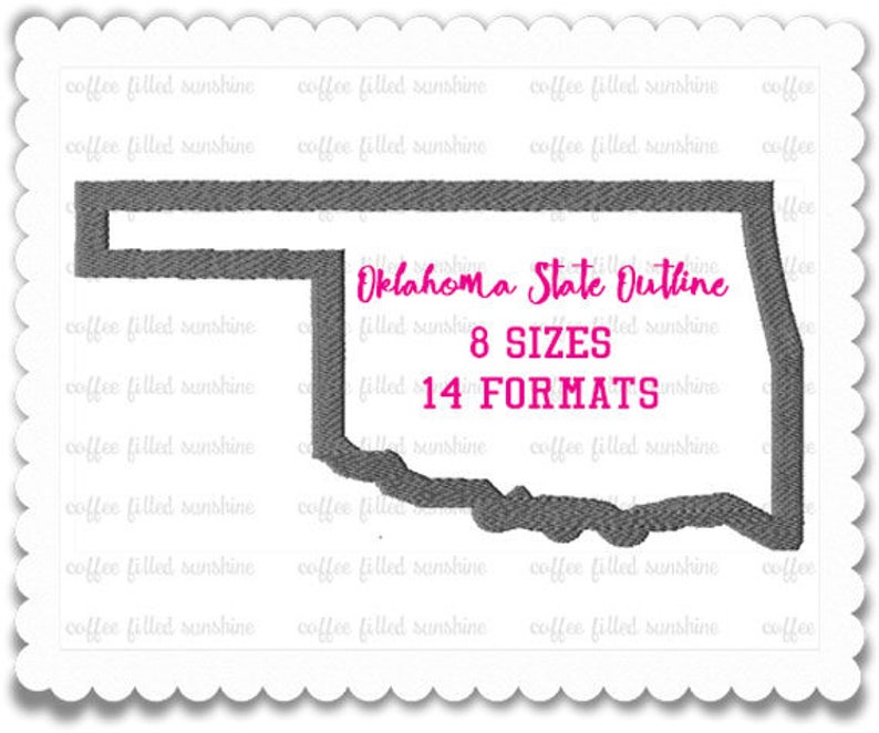 5 Sizes Embroidery File OKLAHOMA State Embroidery OK State Outline Embroidery Pattern 14 Formats Instant Download
