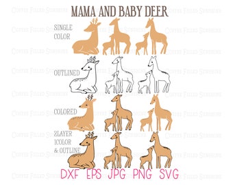 Digital DEER, Clip Art, Momma and Baby, Mama Deer, Baby Deer, Fawn, Doe, Vector Animals, Instant Download, dxf eps jpg png svg format