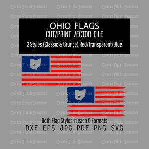OHIO Flag - OH State Cutout in USA Flag, Grunge & Classic Flag, Instant Digital Download, dxf eps jpg pdf png svg Coffee Filled Sunshine