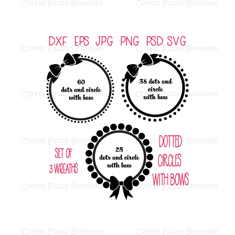 CIRCLE with BOWS WREATH, Digital Cut File, Cheer Bow, Wedding Wreath, Dotted Wreath, Vector Bows, Instant Download, dxf eps jpg png psd svg image 1