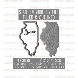 ILLINOIS EMBROIDERY File - Digital Download 4 IL State Sizes csd dst emd exp hus jef pcm pcs pes sew shv vip vip3 xxx Coffee Filled Sunshine