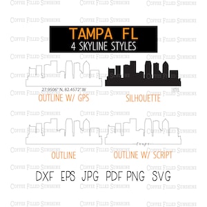 TAMPA FL USA City Skyline - Instant Digital Download, Tampa gps Coordinates/Outline/Silhouette, fl monogram dxf eps jpg pdf png svg