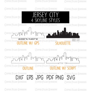 JERSEY CITY Skyline - Instant Digital Download, New Jersey gps Coordinates/Outline/Silhouette, nj monogram dxf eps jpg pdf png svg