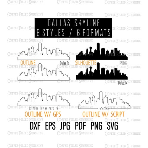 Dallas Vector Skyline Dallas SVG Silhouette Svg Dxf Eps Etsy