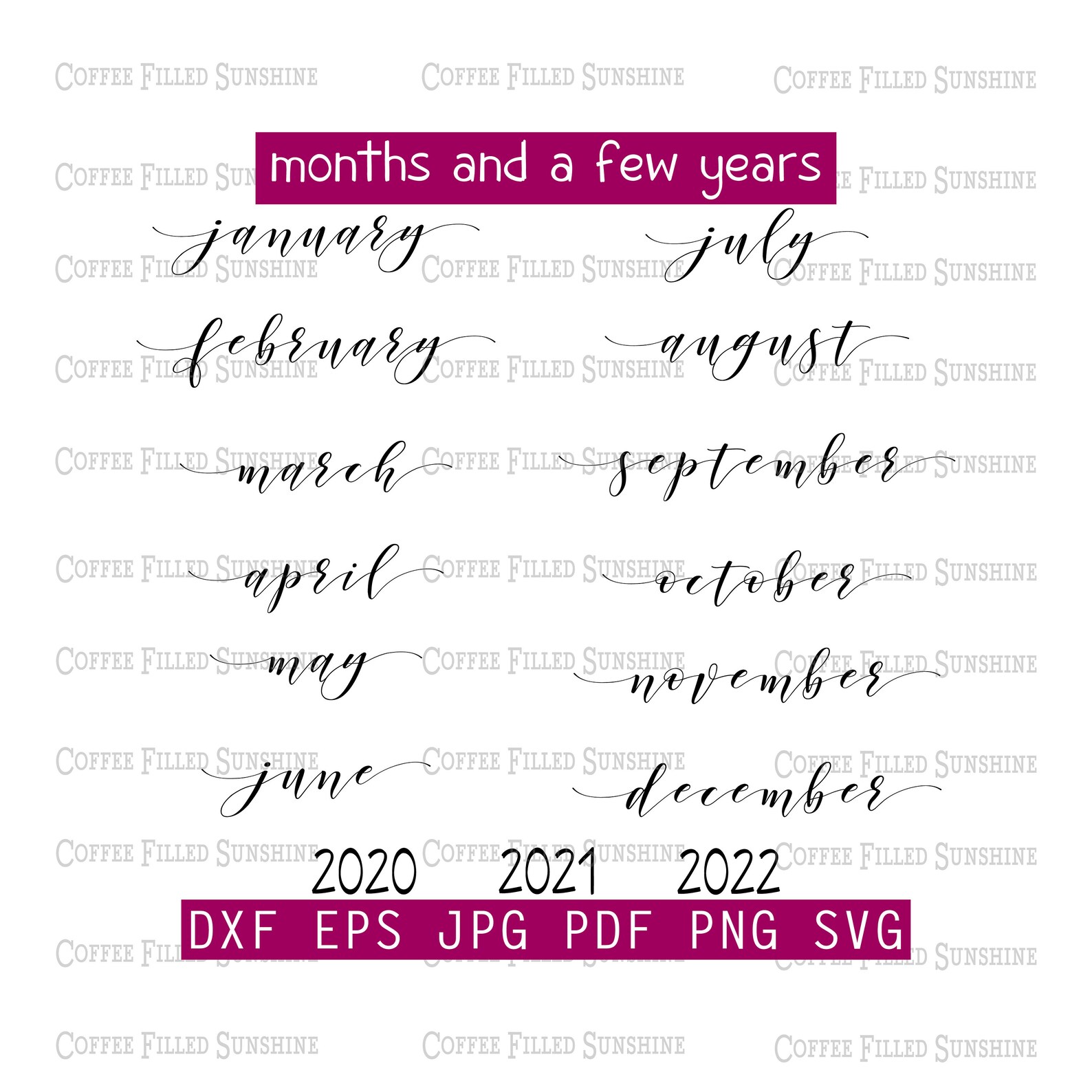 CALENDAR MONTHS SVG - Digital Cut Print File - Days, Months, Years ...