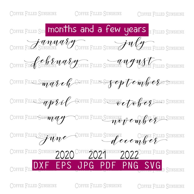 CALENDAR MONTHS SVG - Digital Cut Print File - Days, Months, Years ...