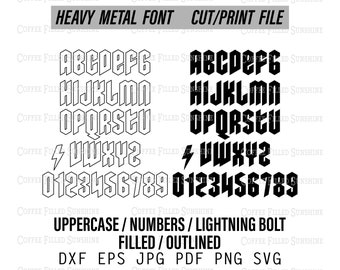 HEAVY METAL FONT - Rockband Letters, svg font, Digital Cut Print File, Instant Download dxf eps jpg pdf png svg Coffee Filled Sunshine
