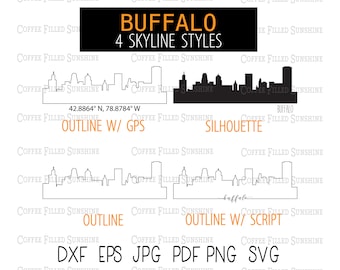 BUFFALO NY Skyline - Instant Digital Download, gps Coordinates/Outline/Silhouette, dxf eps jpg png svg Coffee Filled Sunshine