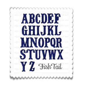 MINI FISHTAIL EMBROIDERY Monogram, Fish Tail font, Fishtail, Carnival font, 3 Sizes, 14 Formats, Instant Download, Digital Embroidery