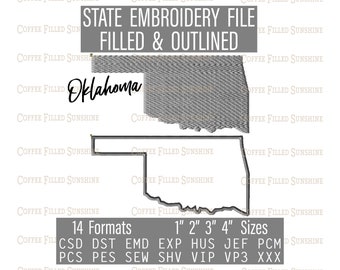 OKLAHOMA EMBROIDERY File - Digital Download 4 OK State Sizes csd dst emd exp hus jef pcm pcs pes sew shv vip vip3 xxx Coffee Filled Sunshine