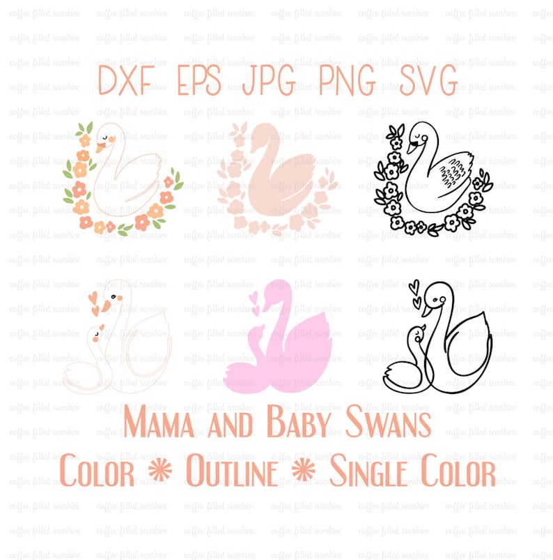 Baby Swan Mommy and Me Animals dxf eps jpg png svg formats Mama Swan Instant Download SWAN Digital Clip Art Momma and Baby