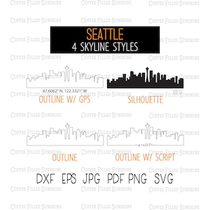 SEATTLE City Skyline - Instant Digital Download, Washington gps Coordinates/Outline/Silhouette, WA monogram dxf eps jpg pdf png svg
