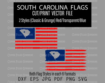 SOUTH CAROLINA Flag - SC State Cutout in usa flag, Grunge & Classic Flag, Instant Download, dxf eps jpg pdf png svg Coffee Filled Sunshine