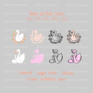 SWAN Digital Clip Art, Momma and Baby, Mama Swan, Baby Swan, Mommy and Me Animals, Instant Download, dxf eps jpg png svg formaten