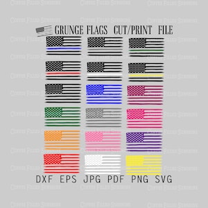 USA GRUNGE FLAGS - svg Police, Firefighter, Medical, Military Cut Print File Instant Download dxf eps jpg pdf png svg Coffee Filled Sunshine