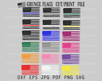 USA GRUNGE FLAGS - svg Police, Firefighter, Medical, Military Cut Print File Instant Download dxf eps jpg pdf png svg Coffee Filled Sunshine