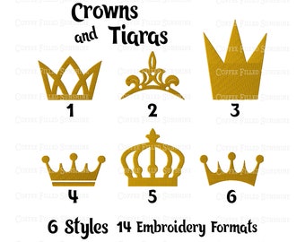 CROWNS AND TIARAS Embroidery - Digital File - 6 Styles 6 Sizes 14 Formats, Instant Download