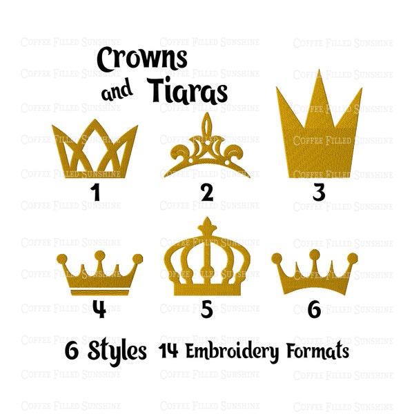 CROWNS AND TIARAS Embroidery - Digital File - 6 Styles 6 Sizes 14 Formats, Instant Download