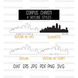 CORPUS CHRISTI City Skyline - Instant Digital Download, Texas, gps Coordinates/Outline/Silhouette, tx monogram dxf eps jpg pdf png svg
