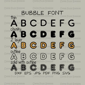 Fuente vectorial BUBBLE FONT: archivo de corte, imprimible, para planchar, divertida, fuente gruesa, dxf eps jpg pdf png svg, Coffee Filled Sunshine
