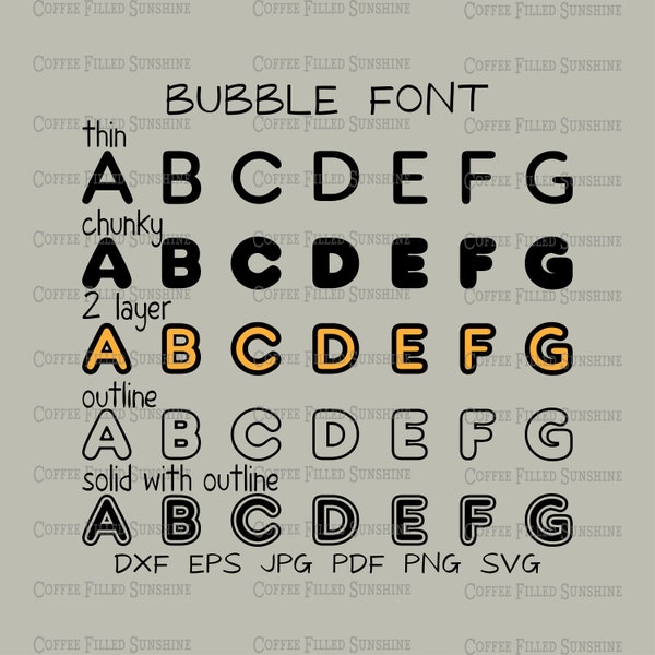 BUBBLE FONT vector font - Cutter File, Printable, Iron On, Funky, Chunky Font, dxf eps jpg pdf png svg, Coffee Filled Sunshine