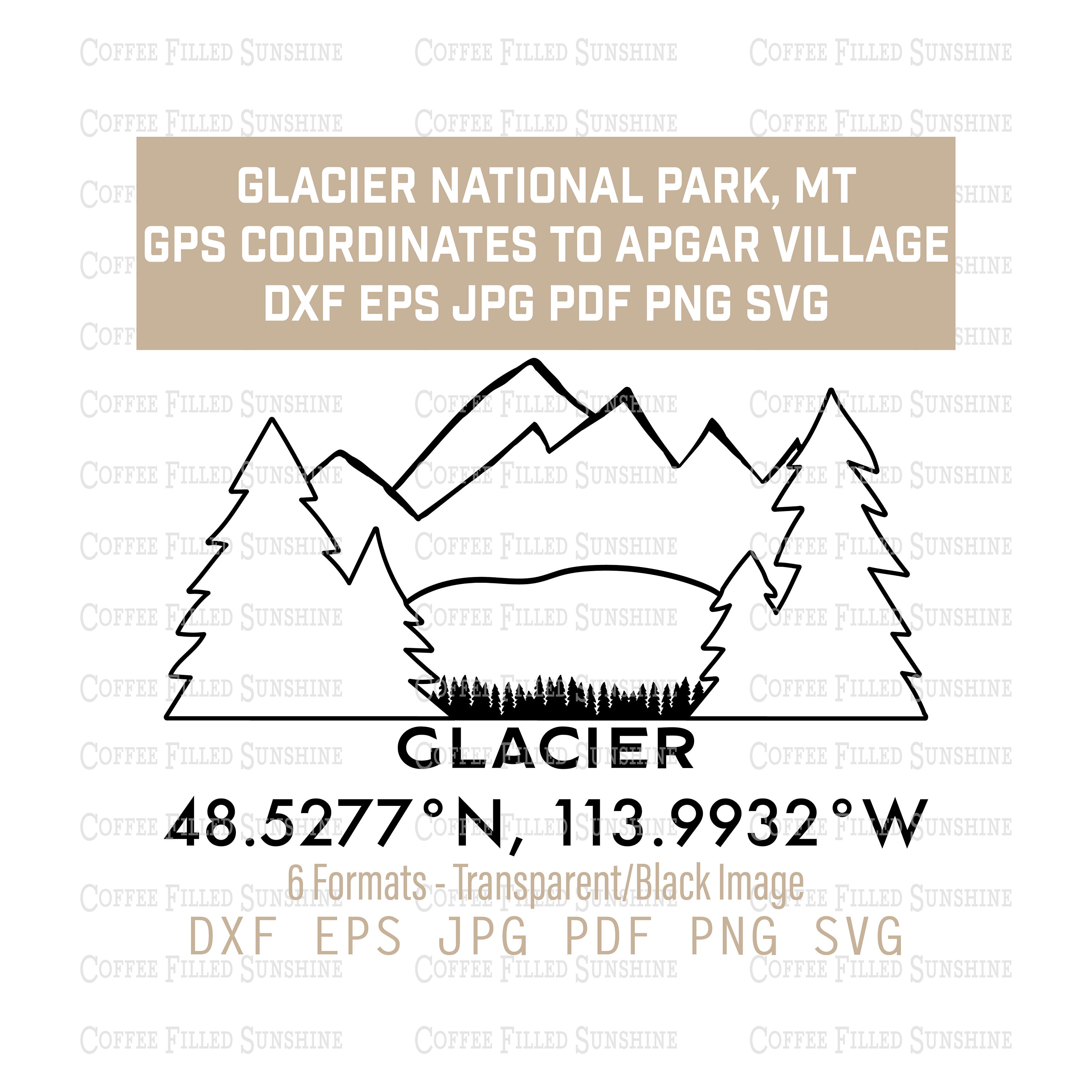 GLACIER NP - カットプリントファイル、GPS 国立公園の座標からアプガービレッジ MT、クリップアート、dxf eps jpg pdf  png svg コーヒーがいっぱいの太陽 - Etsy 日本