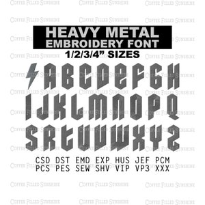 HEAVY METAL EMBROIDERY File - Digital Download, 4 Sizes - csd dst emd exp hus jef pcm pcs pes sew shv vip vip3 xxx Coffee Filled Sunshine