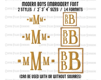 MODERN STACKED Embroidery Font - 3 Sizes, Boys Monogram font, Instant Download csd dst emd exp hus jef pcm pcs pes sew shv vip vp3 xxx