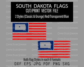 SOUTH DAKOTA Flag - SD State Cutout in usa flag, Grunge & Classic Flag, Instant Download, dxf eps jpg pdf png svg Coffee Filled Sunshine