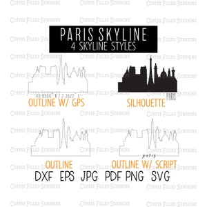 PARÍS FRANCIA Uk Europe Skyline - Descarga digital instantánea, coordenadas GPS /Outline/Silhouette dxf eps jpg pdf png svg Coffee Filled Sunshine