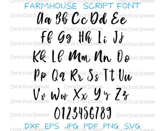 FARMHOUSE SCRIPT FONT - svg Font, Cut/Print File, Instant Download, clipart, dxf eps jpg pdf png svg Coffee Filled Sunshine