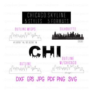 Skyline de CHICAGO ILLINOIS - Download digital instantâneo, coordenadas / contorno / silhueta GPS de Chicago, il monogram, dxf eps jpg pdf png svg
