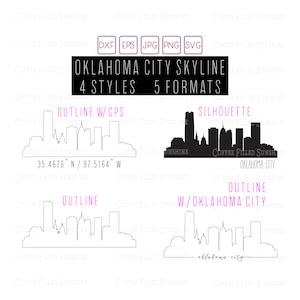 OKLAHOMA City Skyline - Arquivo digital de corte/impressão - OK Coordenadas GPS/Contorno/Silhueta - Download instantâneo dxf eps jpg png svg
