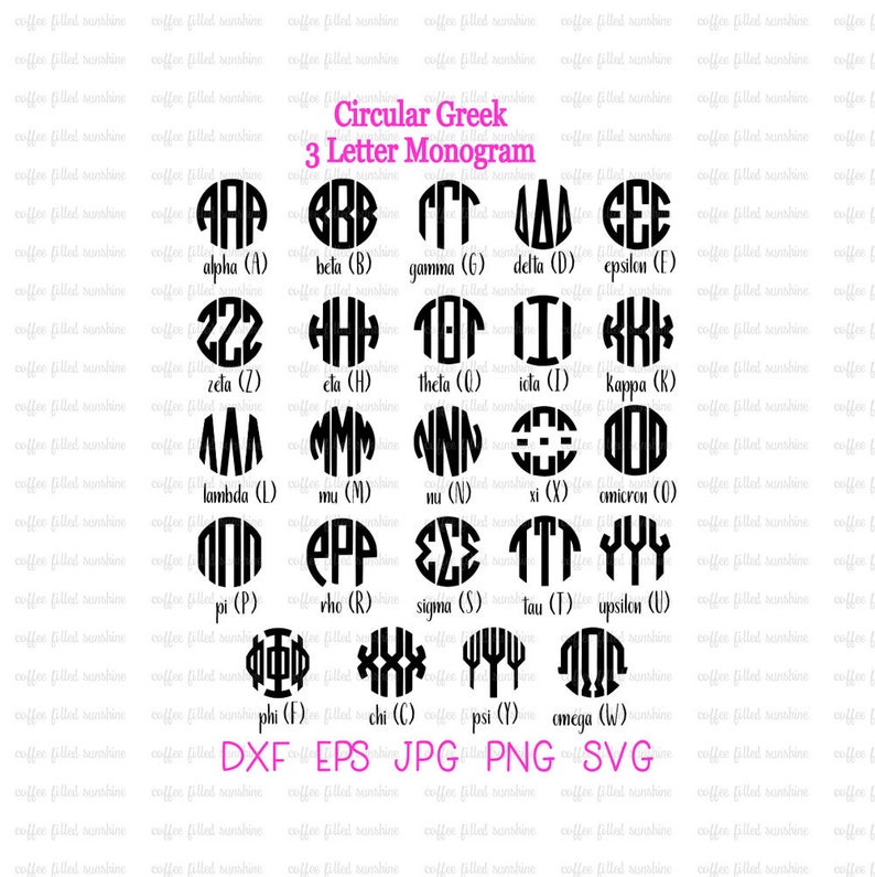griekse cirkel 3 letter monogram griekenland brief svg | etsy