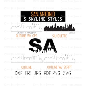 SAN ANTONIO City Skyline - Instant Digital Download, Texas gps Coordinates/Outline/Silhouette/Initials, tx monogram dxf eps jpg pdf png svg
