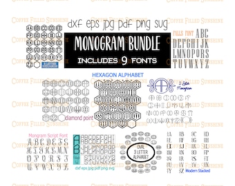 MONOGRAM VECTOR FONT Bundle dxf eps jpg pdf png svg - Instant Download, Cut Files, Printable, Iron On Transfer, Coffee Filled Sunshine