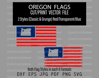 OREGON Flag - OR State Cutout in USA Flag, Grunge & Classic Flag, Instant Digital Download, dxf eps jpg pdf png svg Coffee Filled Sunshine