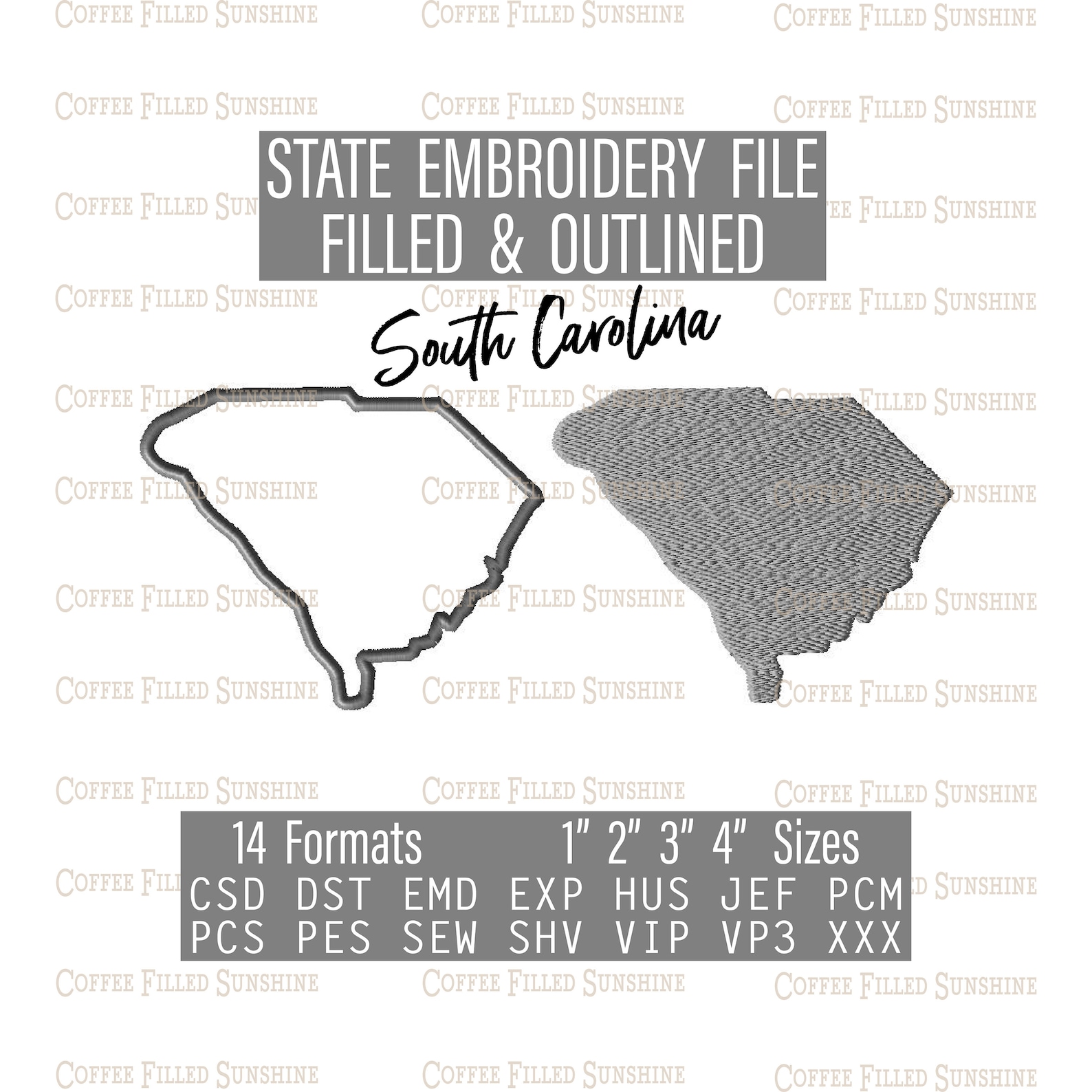SOUTH CAROLINA Embroidery File Digital Download 4 SC Sizes Etsy
