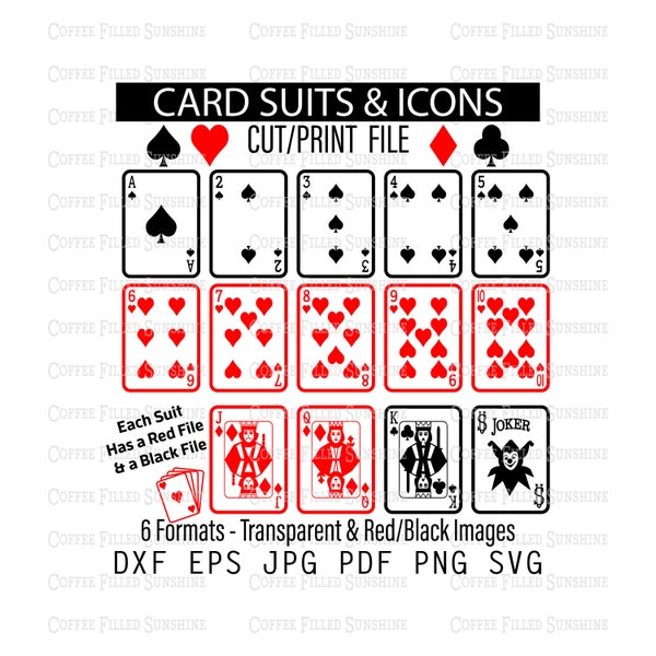 PLAYING CARDS CLIPART - Cut/Print Vector File, Digital Download, Full Card Suits and Icons dxf eps jpg pdf png svg Coffee Filled Sunshine