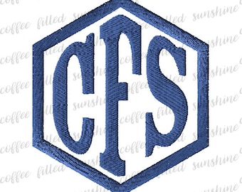 HEXAGON 3 LETTER Embroidery Monogram Font - Boys Monogram, 3 Sizes, Instant Download csd dst emd exp hus jef pcm pcs pes sew shv vip vp3 xxx