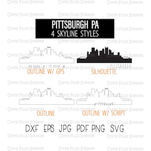 PITTSBURGH PA City SKYLINE - Instant digitale download, gps-coördinaten/overzicht/silhouet dxf eps jpg pdf png svg Coffee Filled Sunshine