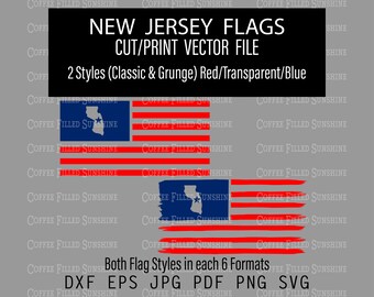 NEW JERSEY Flag - NJ State Cutout in usa flag, Grunge & Classic, Instant Digital Download, dxf eps jpg pdf png svg Coffee Filled Sunshine