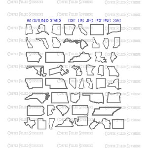 USA 50 OUTLINED States Digital Cut File - America Clipart, State Monogram, SVG State Outline, Instant Download, dxf, eps, jpg, pdf, png, svg