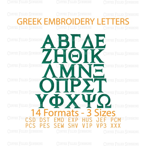 GREEK LETTERS EMBROIDERY - 3 Sizes, Greek Monogram font, Instant Download csd dst emd exp hus jef pcm pcs pes sew shv vip vp3 xxx