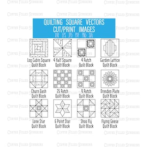 QUILTING SQUARES CLIPART - Vector Images Digital Cut/Print Quilt Designs - Instant Download - dxf eps jpg pdf png svg Coffee Filled Sunshine