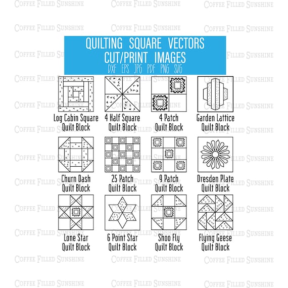 QUILTING SQUARES CLIPART Vector Images Digital Cut/print Quilt Designs  Instant Download Dxf Eps Jpg Pdf Png Svg Coffee Filled Sunshine 
